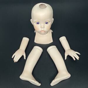 Vtg 80s Dianna Effner Porcelain Doll Part HILARY Head Purple Glass Eyes Arms Leg